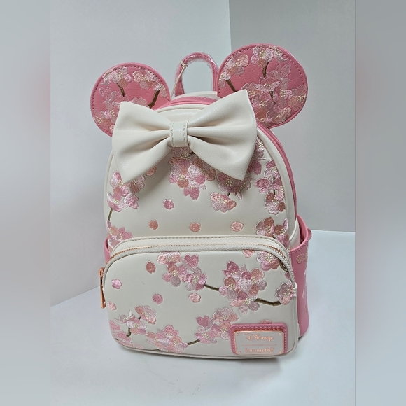 Loungefly Disney Minnie Mouse Cherry Blossom Mini Backpack NWT Ears Bow - Picture 2 of 10